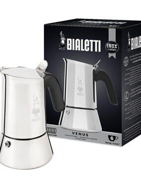 Bialetti Venus Induction Stovetop Espresso Maker, 6 Cups, Silver